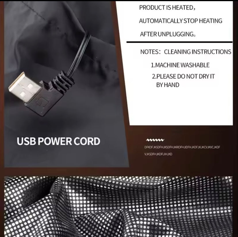 Giacca riscaldante a 9 zone, giacche riscaldanti elettriche per uomo e donna, abbigliamento sportivo, cappotto riscaldato in grafene, giacca riscaldante

USB per il campeggio